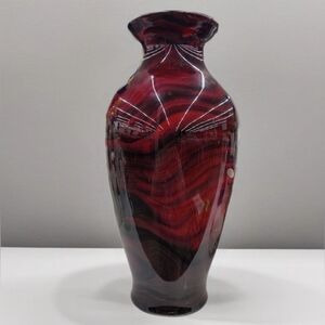 Handblown Art Glass Vase Red‎ Swirl Thick Glass 15” Centerpiece Decor